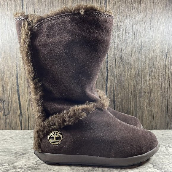 Timberland Women's Size 5 M Brown Suede Faux Fur Lined Slip On Cozy Boots - Picture 3 of 9